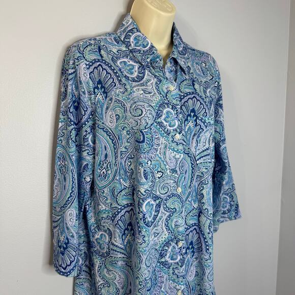 Lauren Ralph Lauren Sleepshirt Womens M Blue Knit Embroidered Button Sleepwear M - Picture 12 of 16